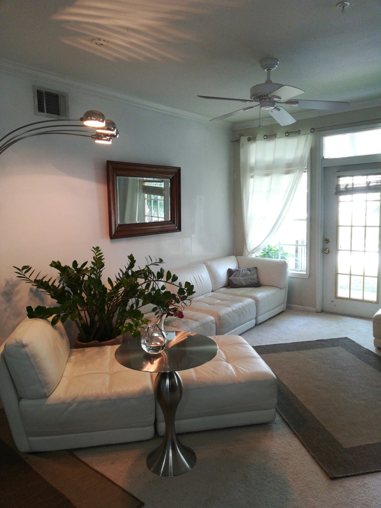 Cozy reading nook with plush furnishings and controlled natural light