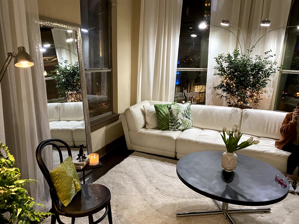 Thoughtfully arranged sitting area with a plant as a structural focal point